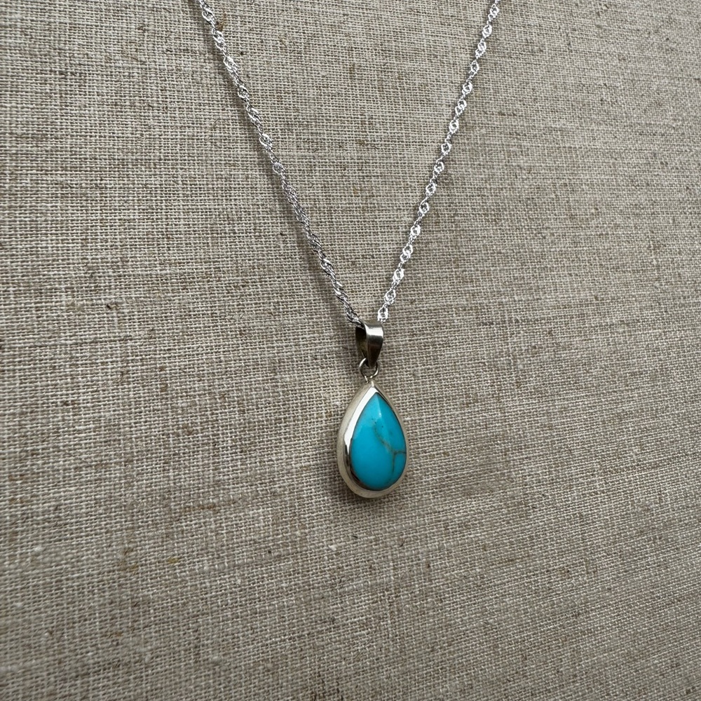 2-in-1 Turquoise & Clear Quarts Teardrop Necklace - Italian .925 chain
